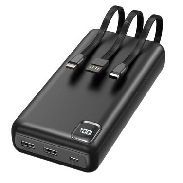 Повербанк Powerbank 50000mAh P500C з вбудованими кабелями та LED-дисплеєм, швидка зарядка USB-C, зовнішній акумулятор для iPhone, Android та планшетів, чорний