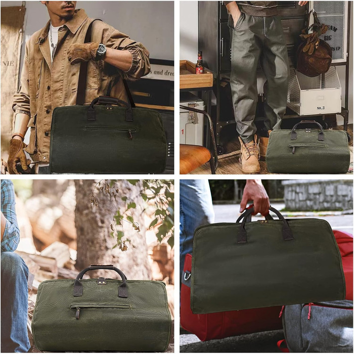 Сумка-чохол для одягу 2-в-1 Canvas Leder American Casual (Віск, Армійсько-зелений) для подорожей та бізнес-поїздок з плечовим ременем