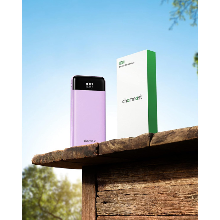 Power Bank Charmast 10000mAh з 6 виходами, USB-C, LED-дисплеєм та 4 кабелями (фіолетовий)