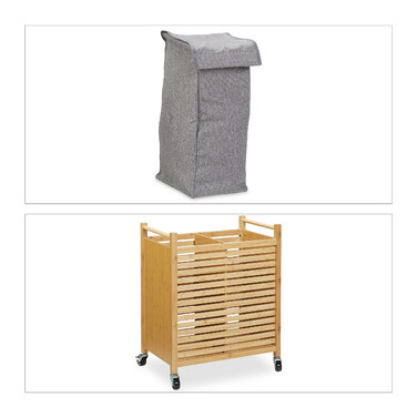 Relaxdays Bamboo Laundry Basket with Wheels