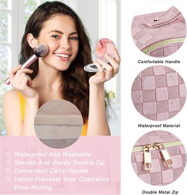 Жіноча косметичка для подорожей з великим об'ємом, водонепроникна, з перегородками, органайзер (кремовий абрикос) (рожевий пудра)