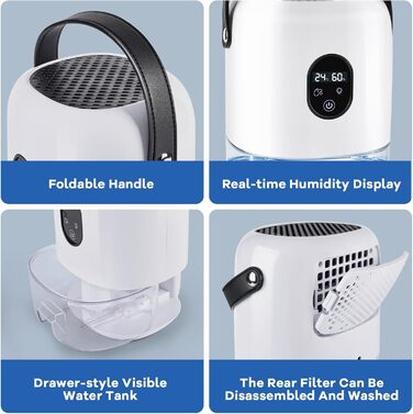 BuzzoXerex Зволожувач повітря 1000 мл, компактний, портативний, з дисплеєм температури та вологості, нічний режим, 7 кольорових підсвіток