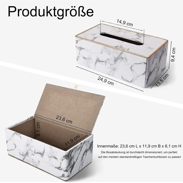 Коробка для серветок Rarapop з PU-шкіри, прямокутна, для комода, ванної кімнати, офісу (мраморний дизайн)