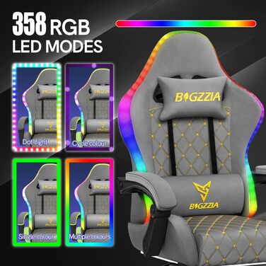 Ігрове крісло Bigzzia з LED-підсвіткою, ергономічний геймерський стілець з екошкіри (PU), сірий