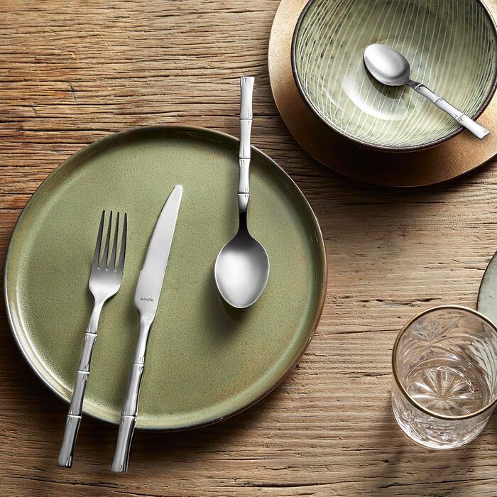 Набір столових приборів Amefa Karma 24 предмети для 6 осіб, сріблястий, з бамбуковим декором