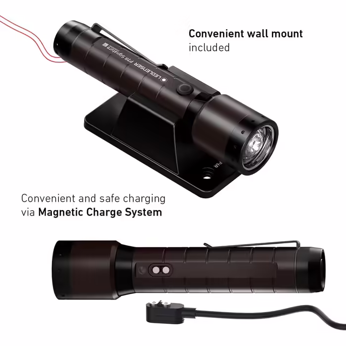 Ledlenser P7R Signature Flashlight LED, with red light, rechargeable Lithium 21700 battery, waterproof IP68, 2000 lumens, focusable, Constant Light, beam distance 330m, belt pouch & charging station P7R Signature Single