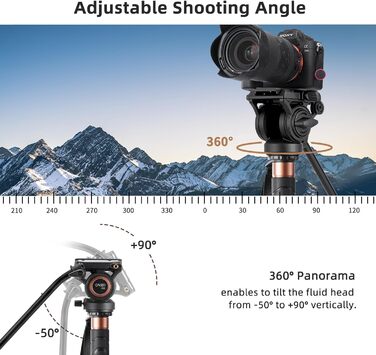 Штатив відео Cayer CF34DV з вуглецевого волокна 71 дюйм, з шарнірним голковим кріпленням та триногим основанням для DSLR-камер та відеокамер, з додатковою ковзною платформою