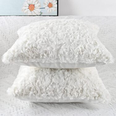NIULAA White Faux Fur Pillow Covers 45x45 2-Pack - Luxurious Plush Cushion Covers for Sofa, Living Room, Bedroom