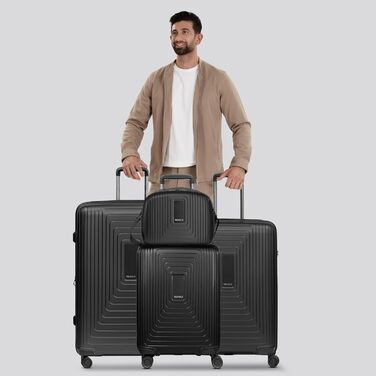 Набір валіз REDOLZ Essentials 4 шт. (S, M, L, Beauty Case) | Розширювані | Чорний металік