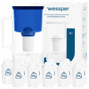 Скляний фільтр-кувшин Wessper D2 BOROSILICATE 3л, синій + 12 фільтрів