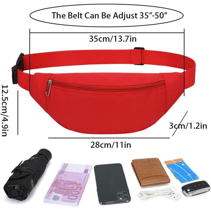 Сумка на пояс для чоловіків та жінок, бананка спортивна, червона, для подорожей, прогулянок з собакою та активного відпочинку
