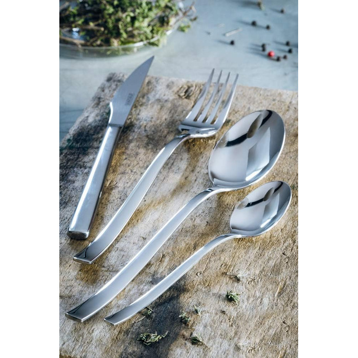 Monix Genova Cutlery Set, 24-piece, with steak knives, 18/10 stainless steel, modern design, polished, 2.5 mm thick, for 6 people, silver
