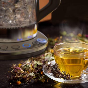 Електричний чайник Arendo зі скляною колбою та регулюванням температури, функцією підтримання тепла 1,5 л, з нержавіючої сталі, Borosilikatglas, BPA Free