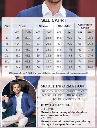 Чоловічий в'язаний кардиган COOFANDY з V-подібним вирізом, повсякденний, легкий, на ґудзиках, синій (M)