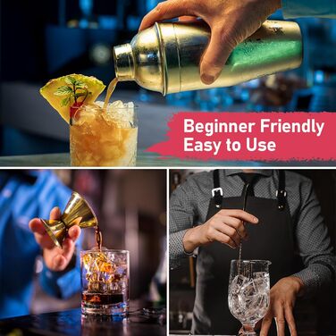 Набір шейкер для коктейлів 750 мл: професійний барний аксесуар з вбудованим ситом, мірний стаканчик та барна ложка. Ідеально для Мартіні, Маргарити та коктейлів (золотий)