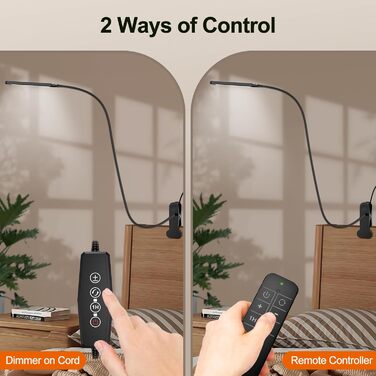 Лампа настільна LED Mojimdo 77 з пультом, 40 см, 3 кольори, 5 рівнів яскравості, гнучкий поворот 360°, USB-зарядка, чорна (70 см висота)