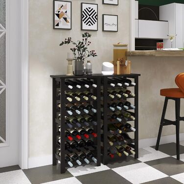 SMIBUY Bamboo Wine Rack, for 28 Bottles, 7 Tiers, Freestanding, for Kitchen, Pantry, Cellar, Bar (Black)