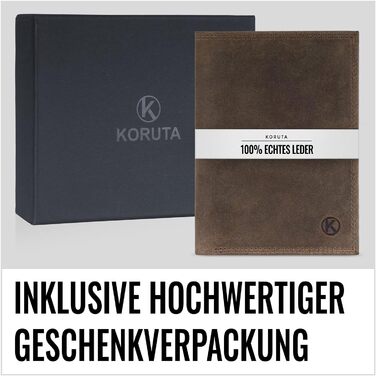 KORUTA Leather Wallet for Men with RFID Protection | Large Bifold Wallet with Coin Pocket | 13 Compartments | Genuine Leather Wallet for Men | Wallet Portmonee Brown