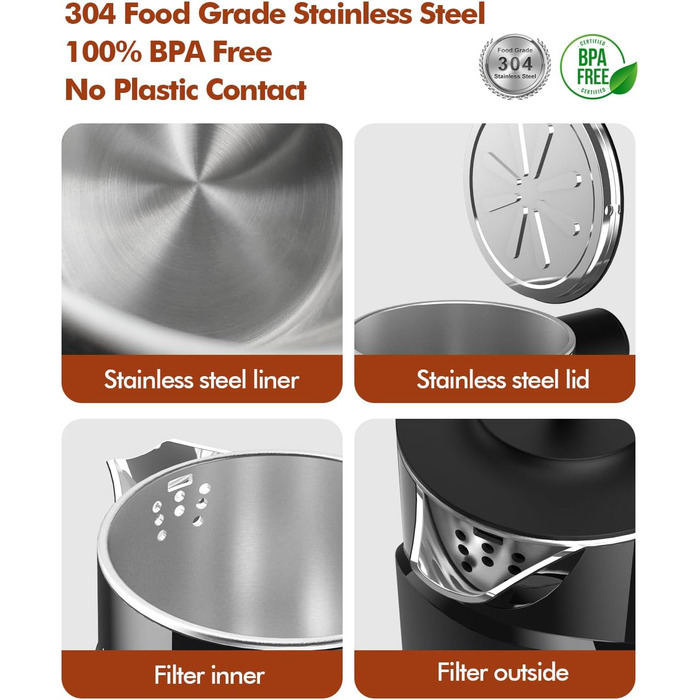 Електричний чайник з нержавіючої сталі 2200W з швидким нагріванням, автоматичним вимкненням, захистом від сухого кипіння, 1.7L, без BPA, без контакту з пластиком, тихий, чорний