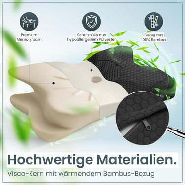 Ортопедична подушка для шиї при болях у шиї з високоякісної піни з пам'яті - Ергономічна подушка для шиї - Подушка для сну на боці, спині та животі - Праний чохол при 40°C (61 x 40 x12, Сірий)