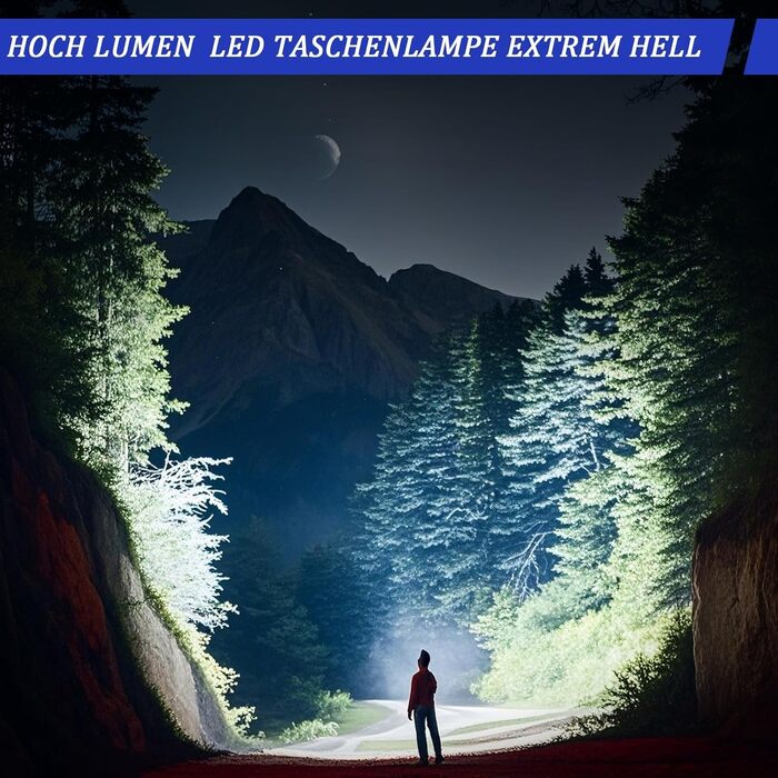 Ліхтар JAY-PARK LED акумуляторний 500000 люменів, тактичний, 5000mAh, 5 режимів, IP67, USB-C, Zoom, 1600м, для кемпінгу, полювання, чорний