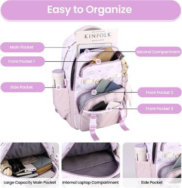 Дитячий рюкзак IvyH для дівчаток: водонепроникний, велика місткість, 2-6 клас, для школи, гімназії, університету, фіолетовий