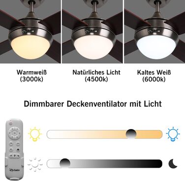 Стеляний вентилятор Ovlaim 122 см з регульованою LED-підсвіткою та пультом керування, коричневий, 6 швидкостей, DC мотор, тихий, для спальні/тераси