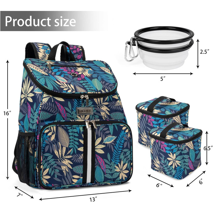 BAGLHER Сумка-переноска для собак, відповідна вимогам авіаперевезень, рюкзак для собак з 2 скласними мисками та 2 контейнерами для корму (Hawaii-A, Classic)