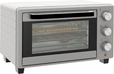 Міні-піч HOMCOM 21 л, 1400 Вт, 100-230°C, таймер, дека для крихт, дека для випічки, решітка-гриль, скло, для піци, кремово-білий (сріблястий)