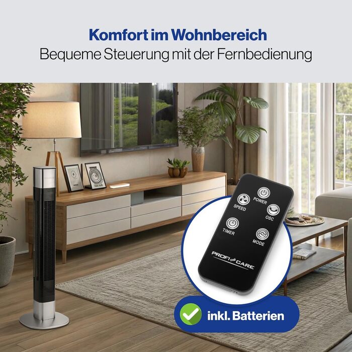 Турбовентилятор ProfiCare® з поворотом | Тихий вентилятор | 3 швидкості | з пультом керування | підлоговий вентилятор 105см | дуже тихий | PC TVL 3068 PC-TVL 3068