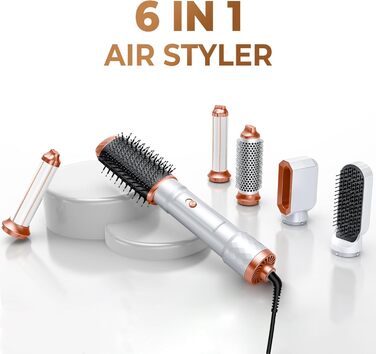Мультистайлер для волосся 6 в 1: фен, плойка, щітка, дифузор, 1000W (білий/сірий)