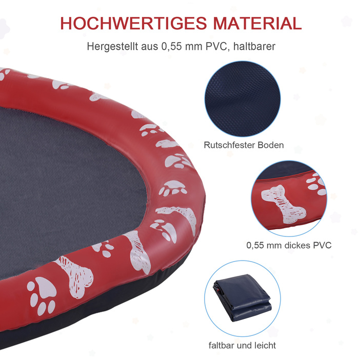 PawHut Dog Pool for Dogs, Water Mat Ø150 cm Dog Splash Pool Sprinkler Water Play Mat, Non-Slip, for Garden, Camping, Red | Aosom