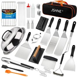 Набір аксесуарів для гриля на 40 предметів, сумісний з Camp Chef, включає шпатель, прес для бургерів, скребок, щипці та сумка для транспортування, ідеально для BBQ на відкритому повітрі