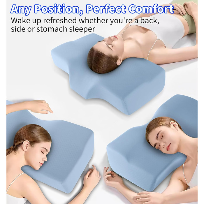 Ортопедична подушка Hydomi для шиї та плечей з memory foam, для комфортного сну на боці, спині та животі - ергономічна, сіра та біла (04-light Blue)