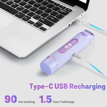 Триммер для бікіні 2025 року: 2-в-1 для жінок, водонепроникний, безболісний, для тіла. Повний комплект для догляду за інтимною зоною. Колір: фіолетовий