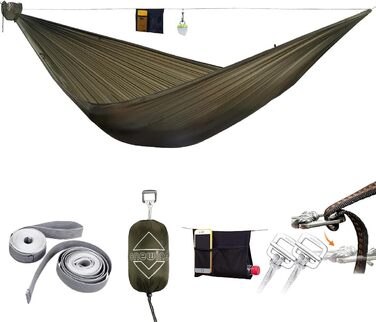 onewind Long Ultra-Light Camping Hammock for Backpackers, Portable, Compact, Ideal for Hiking, Camping, Travel (Od Green - with Ultra-Light Tree Straps, 335cm * 140cm)