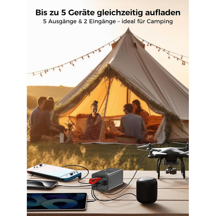 Пауербанк Upgrade 70000 мАг з LED дисплеєм, швидка зарядка 30W PD, 5 виходів USB, 2 входи USB-C, портативний зарядний пристрій для iPhone, кемпінгу