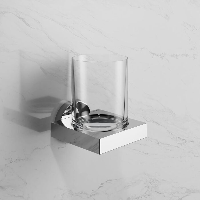 KEUCO Toothbrush Holder, Crystal Glass, Adhesive Mounting, No Drilling Required, High-Gloss Chrome, Glass with Holder, Toothbrush Holder, Edition 90 (including adhesive set)