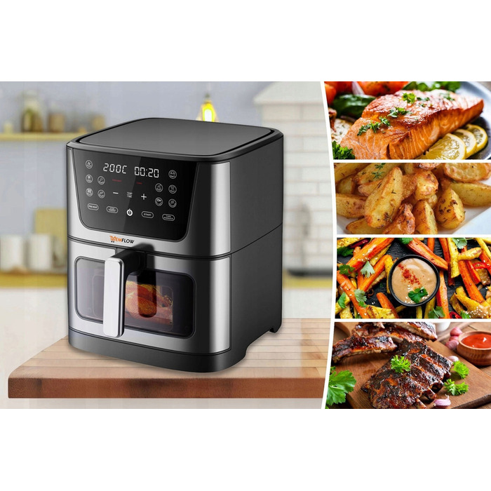 Аерофритюрниця MEMFLOW 8л, 1800 Вт, 14 програм, сенсорне керування, срібляста