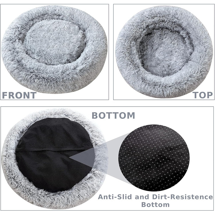Крісло-гніздо для собак XXXL, кругле, знімний, пральний чохол, анти-тривожне, штучне хутро, м'яке, комфортне, пухнасте ліжко для домашніх тварин (115 см, сірий)
