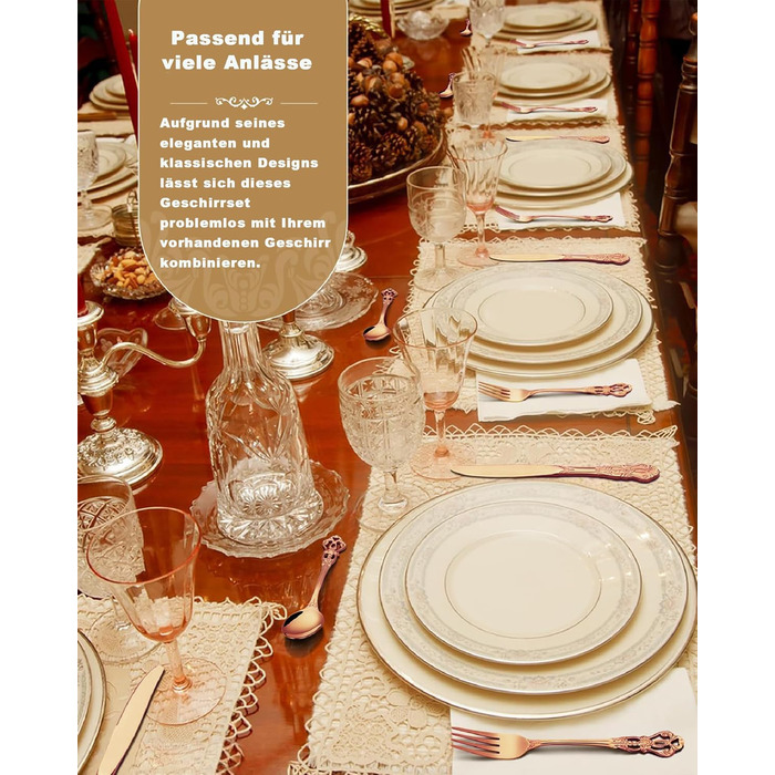 Набір столових приборів Retro на 6 осіб з нержавіючої сталі (рожеве золото, 24 предмети) - вишуканий сервіз в античному бароковому стилі: виделки, ложки, ножі