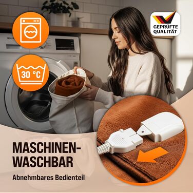 Електрична ковдра Monzana® 180x130 см, 120 Вт, 10 режимів нагріву, таймер, захист від перегріву, чорна/коричнева