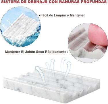 Італійська мильниця з мармуру Koville - підставка для мила з каменю для душу та кухонної раковини - елегантна мильниця з отвором для стоку (Bianco Carrara)