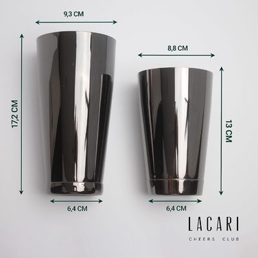 Boston Shaker | Stainless Steel Tin Tin Shaker | Lacari ORIGINAL Cocktail Shaker | Boston Cocktail Shaker | Color: Black | Stainless Steel Cocktail Shaker | Cheers Club