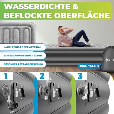 Надувний матрац KESSER® з електричною помпою, самонадувний, для гостей, кемпінгу та дому. Матрац для 1 особи, 203 x 95 x 51 см, сірий/антрацит