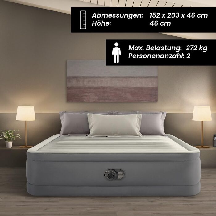Повітряний матрац Intex PremAire I з технологією Fiber-Tech RP, двоспальний (Queen), 137 x 191 x 46 см