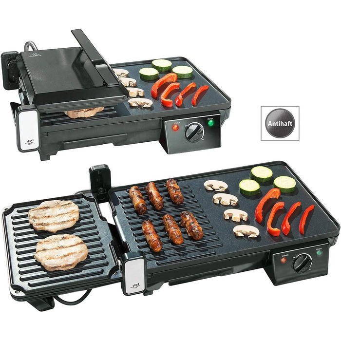 Rosenstein & Söhne 2-in-1 Electric Table Grill with Contact Grill & Grill Plate - 2000W