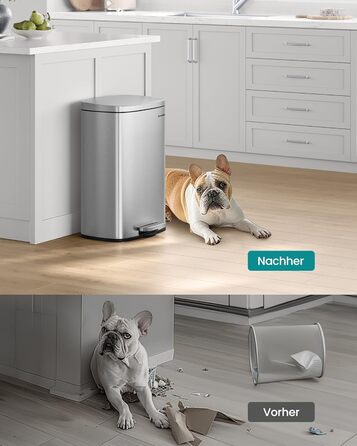 Відро для сміття SONGMICS 50 літрів з педаллю, нержавіюча сталь, з м'яким закриттям, з внутрішнім відром