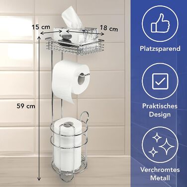 Підставка для туалетного паперу WENKO 3в1 з полицею та держателем рулонів - срібна, 16 x 59 x 18 см