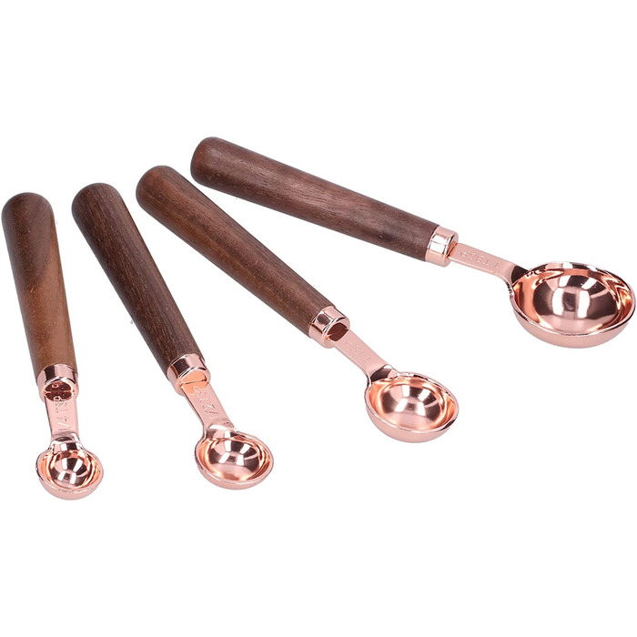 Measuring Spoon Set, 4 Measuring Cups in Rose Gold with Scale, Stainless Steel Measuring Spoons for Kitchen Utensils (Size: S)